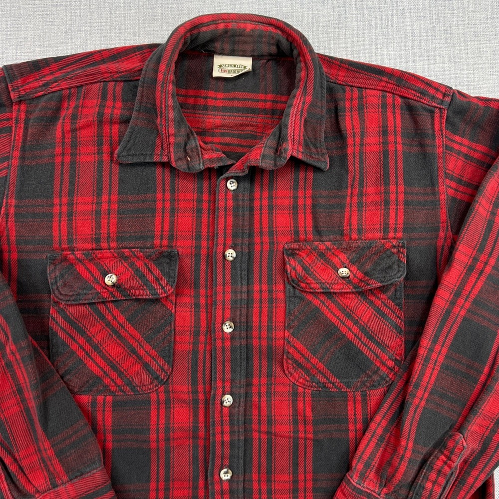 Vintage 90s Five Brother Flannel Shirt Men L Red Black Plaid Workwear Grunge